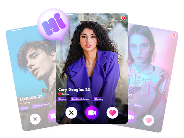 Profiles of 2 modern and beautiful users and one Causian man on the LivU app. 